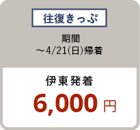往復きっぷ 〜4/21（日）伊東発着 6,000円