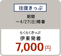 往復きっぷ 〜4/27（日）伊東発着 7,000円