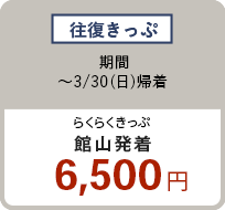 往復きっぷ 〜3/30（日）館山発着 6,500円