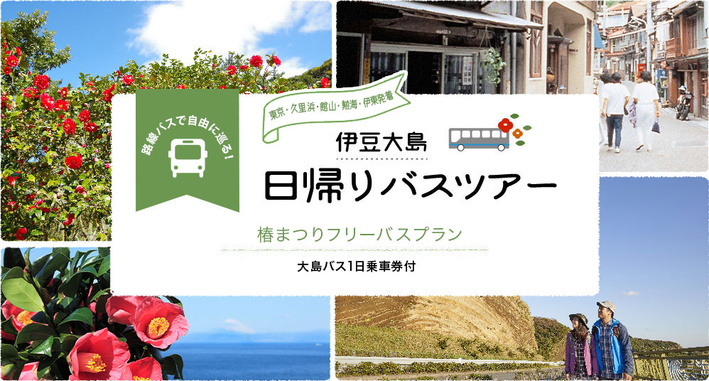 大島のフォトスポット!東京・久里浜発着 伊豆大島日帰りバスツアー 椿まつりフリーバスプラン 大島バス1日乗船券付